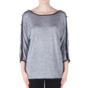 Joseph Ribkoff Silver Metallic Melange Black Tunic Cold Shoulder Sparkle Buttons